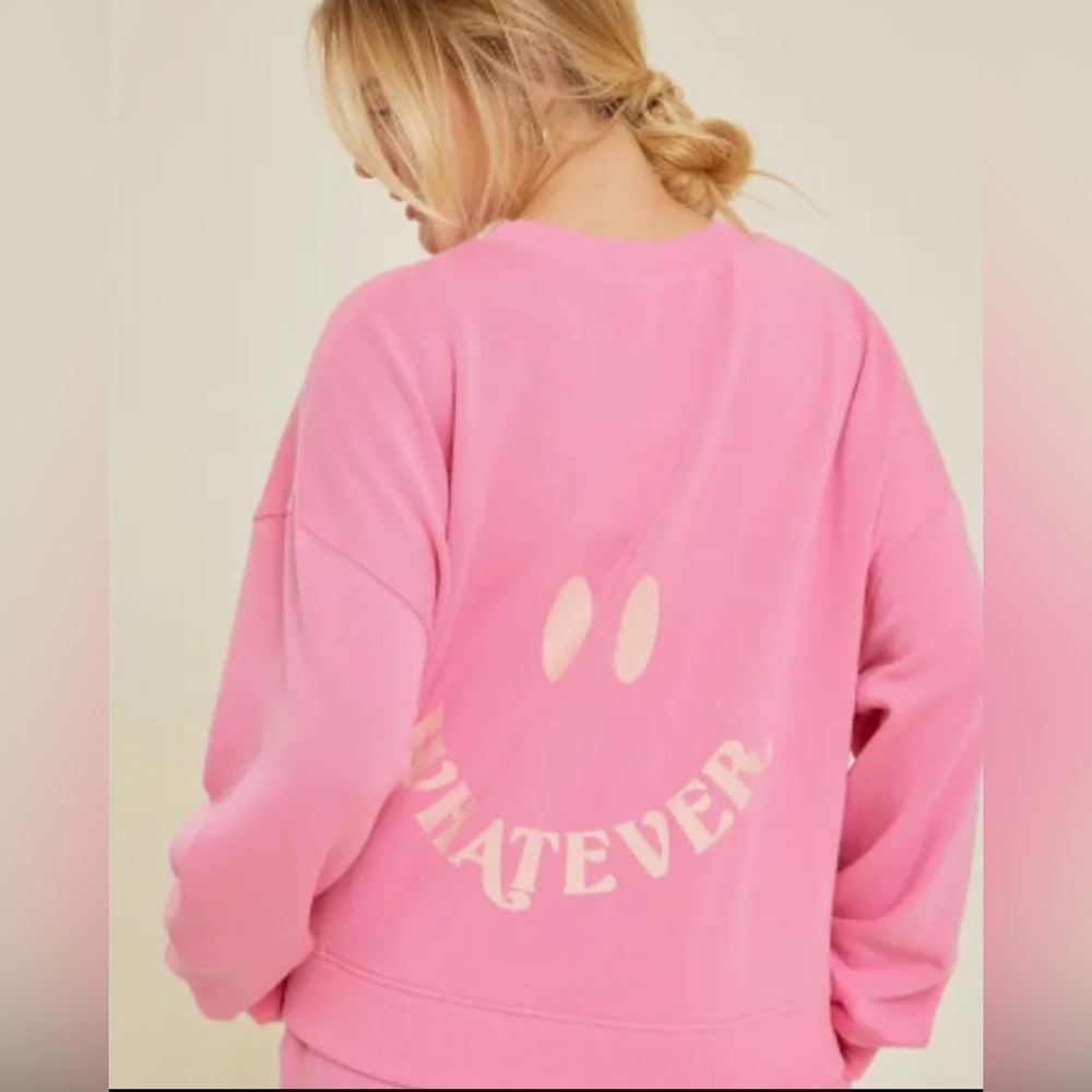 BaeVely back graphic whatever smiley face crewneck. Size Medium